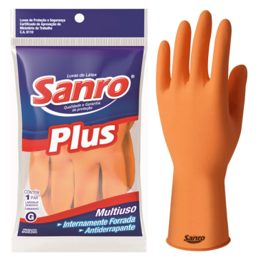 LUVA LATEX PLUS LARANJA SANRO