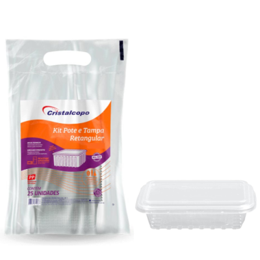 KIT POTE TAMPA RETANGULAR 500 ML C/25 CRISTALCOPO