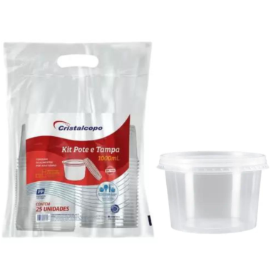KIT POTE TAMPA REDONDO 1000 ML C/25 CRISTALCOPO