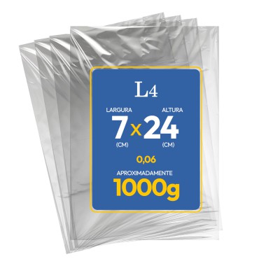 Saco Plástico Cristal - 07x24cm - 0,06mm - 1 Kg Saco Plástico Cristal - 07x24cm - 0,06mm - 1 Kg