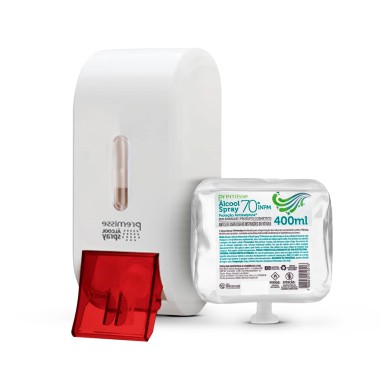 Kit Saboneteira Compacta Spray Branca + Álcool Antisséptico Spray Refil 400ml - Premisse Kit Saboneteira Compacta Spray Branca + Álcool Antisséptico Spray Refil 400ml - Premisse