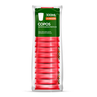 Copo Acrílico de 300ml Vermelho Neon Cropac — Pacote com 10 unidades
