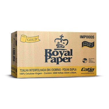 Papel Interfolha Royal Paper Gold Folha Dupla 100% Celulose 30g - Caixa com 2000 Folhas Papel Interfolha Royal Paper Gold Folha Dupla 100% Celulose 30g - Caixa com 2000 Folhas