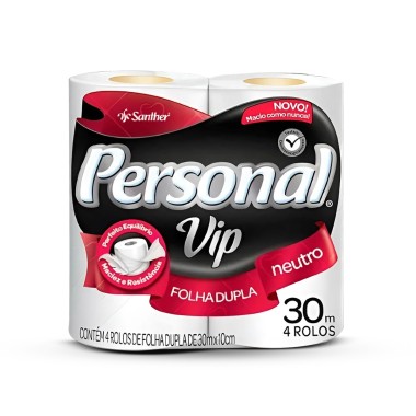 Papel Higiênico Personal Vip Folha Dupla Neutro 30m - 4 rolos Papel Higiênico Personal Vip Folha Dupla Neutro 30m - 4 rolos