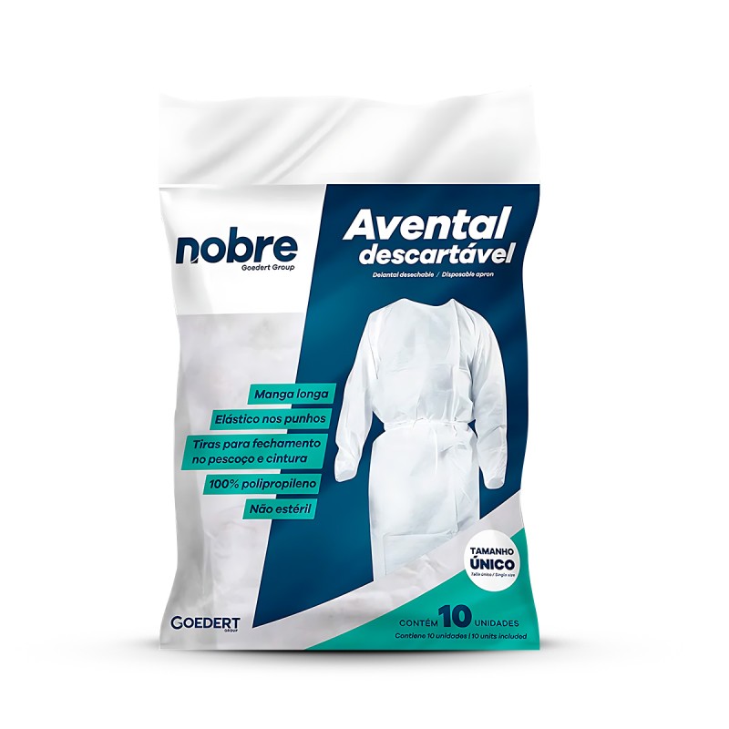 Avental Descartável em TNT Manga Longa c/10 Unid - Nobre Avental Descartável em TNT Manga Longa c/10 Unid - Nobre