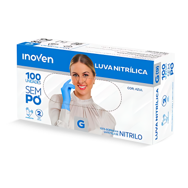 Luva Nitrílica Sem Pó Azul Inoven Caixa com 100 Unidades Tamanho G CA 45973 Luva Nitrílica Sem Pó Azul Inoven Caixa com 100 Unidades Tamanho G CA 45973