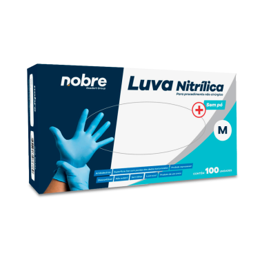 Luva Nitrílica Azul sem Pó Nobre Tamanho M com 100 Unidades Luva Nitrílica Azul sem Pó Nobre Tamanho M com 100 Unidades