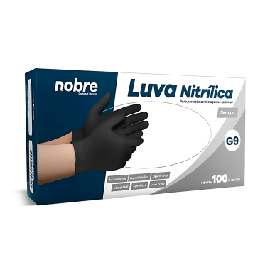 LUVA NITRILICA S/PO C/ PROTEÇÃO CONTRA AGENTES QUIMICOS PRETA G C/100 NOBRE