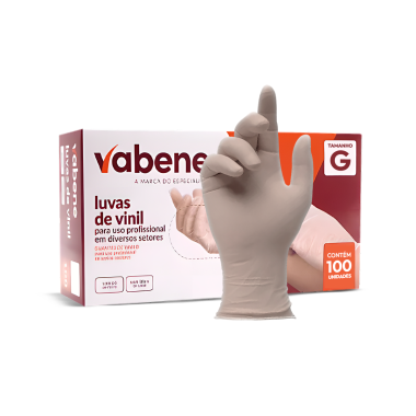 Luva de Vinil Sem Pó Vabene Tamanho G com 100 Unidades  Luva de Vinil Sem Pó Vabene Tamanho G com 100 Unidades