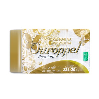 PAPEL TOALHA INTERFOLHA 100% CELULOSE 22,5X20 C/1000 FOLHAS OUROPPEL
