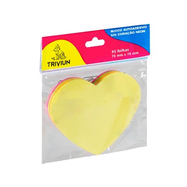 BLOCO AUTOADESIVO 524 CORAÇÃO NEON 76 MM X 76 MM COM 50 FOLHAS TN OFFICE