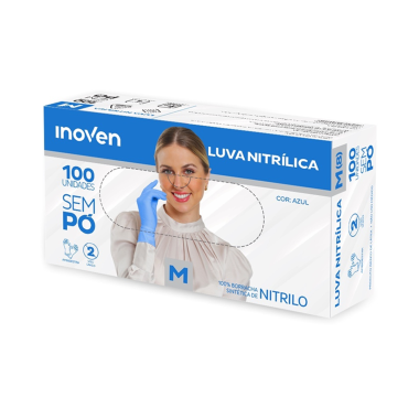 Luva Nitrílica Sem Pó Azul Inoven Caixa com 100 Unidades Tamanho M  CA 45973 Luva Nitrílica Sem Pó Azul Inoven Caixa com 100 Unidades Tamanho M  CA 45973