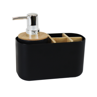 Organizador para Banheiro em Plástico e Bambu Preto - Mood  Organizador para Banheiro em Plástico e Bambu Preto - Mood