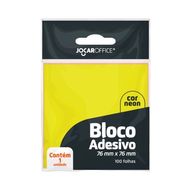 Bloco Autoadesivo Amarelo Neon 76 mm x 76 mm com 100 Folhas Jocar Office