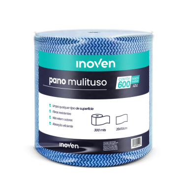 Pano Multiuso Inoven Azul 28 cm x 300 Metros com 600 Unidades Pano Multiuso Inoven Azul 28 cm x 300 Metros com 600 Unidades