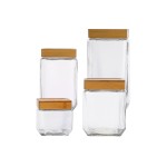 KIT 4 POTE DE VIDRO C/TAMPA BAMBU MODERNO 880, 1250, 1800, 2160 ML LE BIANCO
