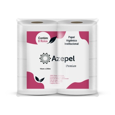 Papel Higiênico Institucional Folha Simples 100% Celulose 8x250m - Azepel Papel Higiênico Institucional Folha Simples 100% Celulose 8x250m - Azepel