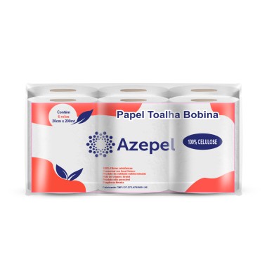 Papel Toalha Bobina 100% Celulose 6x20x200 - Azepel Papel Toalha Bobina 100% Celulose 6x20x200 - Azepel