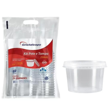 Pote e tampa redondo 250 ml c/25 Pote e tampa redondo 250 ml c/25