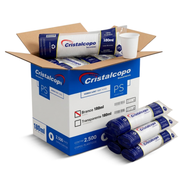 Copo Plástico Descartável PS Branco 180ml Caixa com 2500 Unidades - Cristalcopo