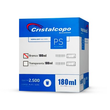 COPO PLASTICO PS BRANCO 180 ML CX C/2500 CRISTALCOPO