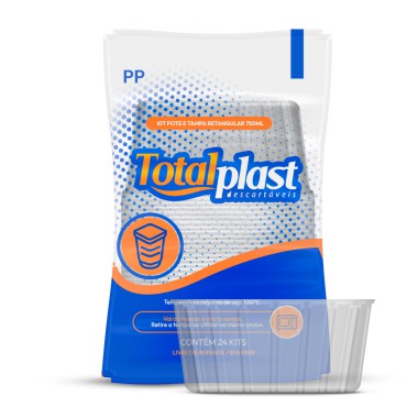 Kit Pote com Tampa Retangular Totalplast - 750ml (Conjunto com 24 Unidades) Kit Pote com Tampa Retangular Totalplast - 750ml (Conjunto com 24 Unidades)