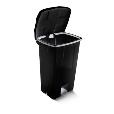 Lixeira Plástica Quadrada com Pedal 100L Preta com Rodas - JSN