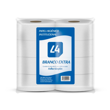 Papel Higiênico Rolão Ribeiro L4 Folha Simples Branco  - 8x300 Metros