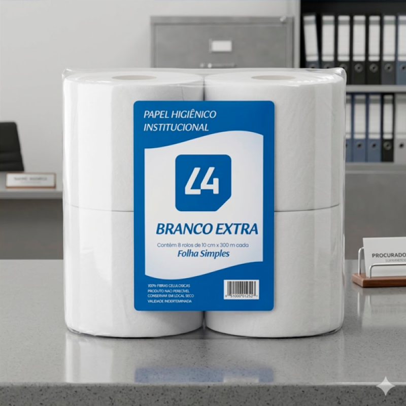 Papel Higiênico Rolão Ribeiro L4 Folha Simples Branco  - 8x300 Metros