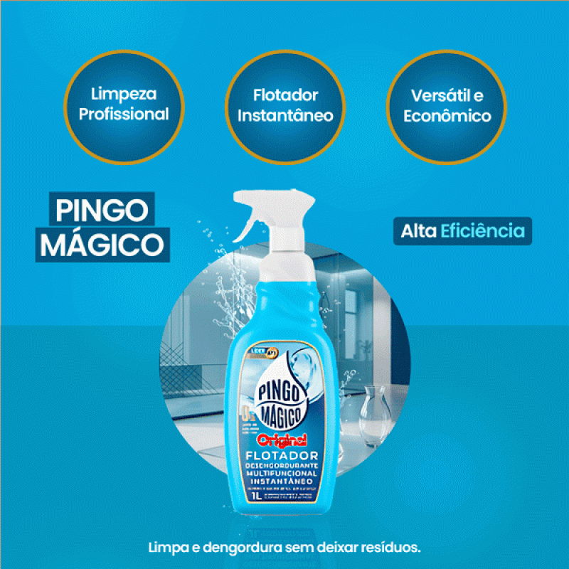 Pingo Mágico Original Eco 1L com Pulverizador - Flotador Desengordurante Multiuso