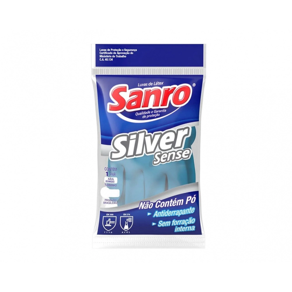 LUVA LATEX SILVER GRIP SENSE AZUL M DANNY