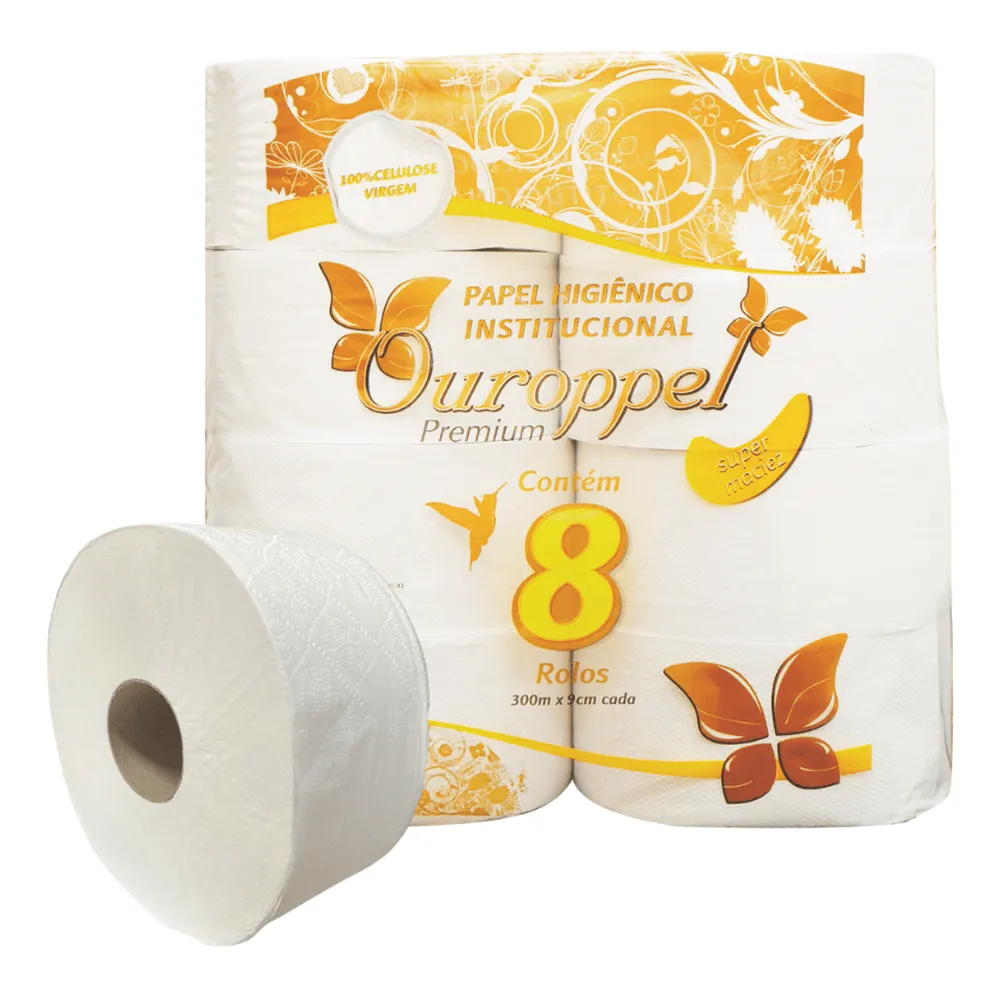 PAPEL HIGIENICO ROLAO 100% CELULOSE 8X10X300 MTS OUROPPEL