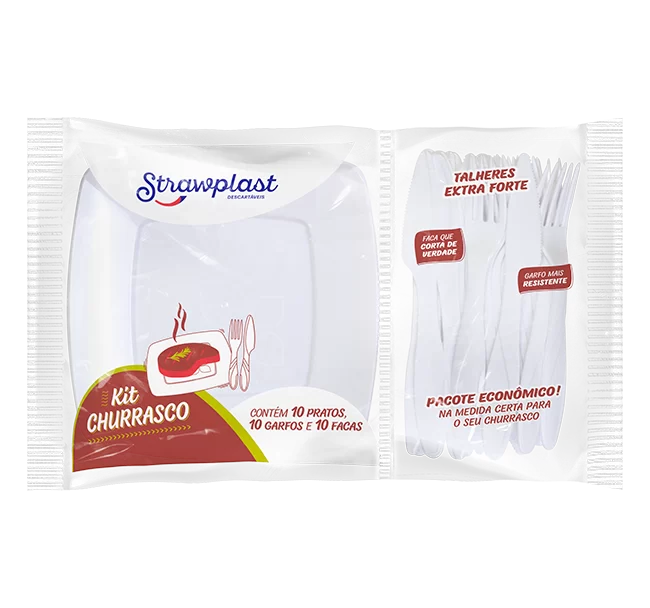 KIT CHURRASCO PREMIUM EXTRA FORTE BRANCO C/30 PECAS STRAWPLAST